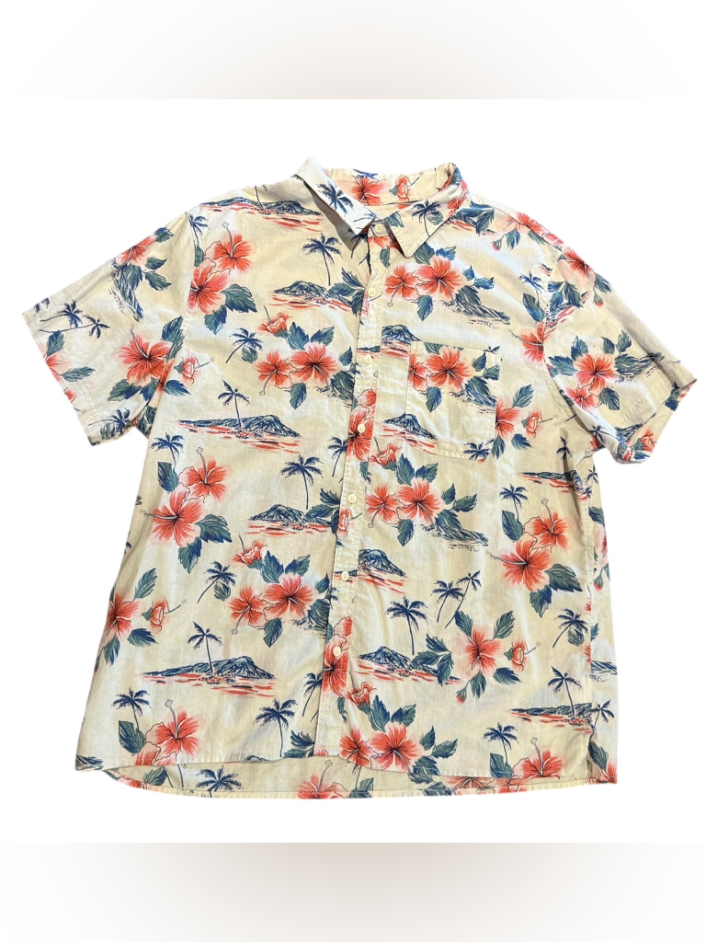 American Eagle Cream Pink And Blue Floral Hawaiian Shirt Print Mens Xxl